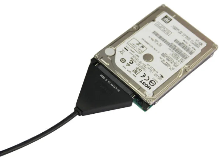 Black USB 3.0 to SATA 7+15 pin hard drive adapter cable with separate power supply line.