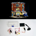 Plastic LED lighting accessories for MOC model building in corner repair shop configuration