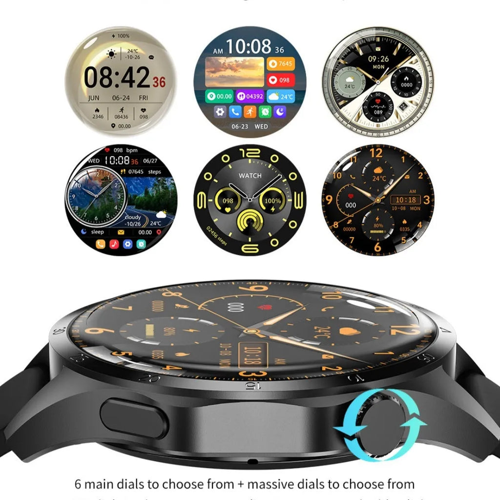 Black smartwatch with Bluetooth calling and health monitoring functions on wrist