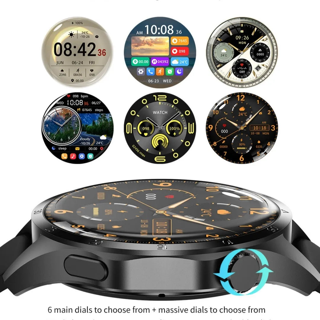 Black smartwatch with Bluetooth calling and health monitoring functions on wrist