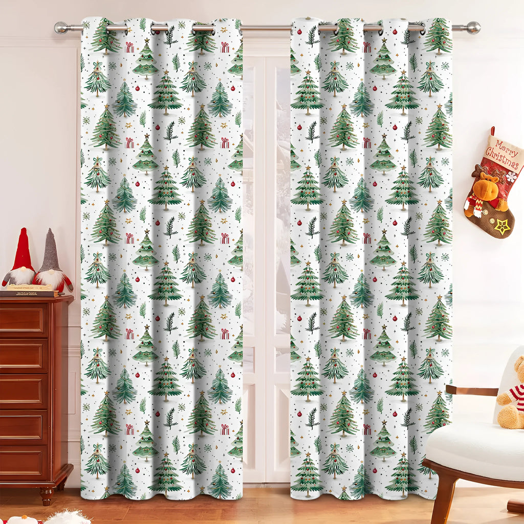 Christmas Forest pattern punching decoration shading curtain in modern simplicity style