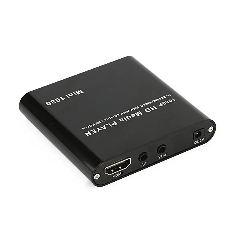 Blue and black 1080p Full HD media player with HDMI port for SD card and USB playback