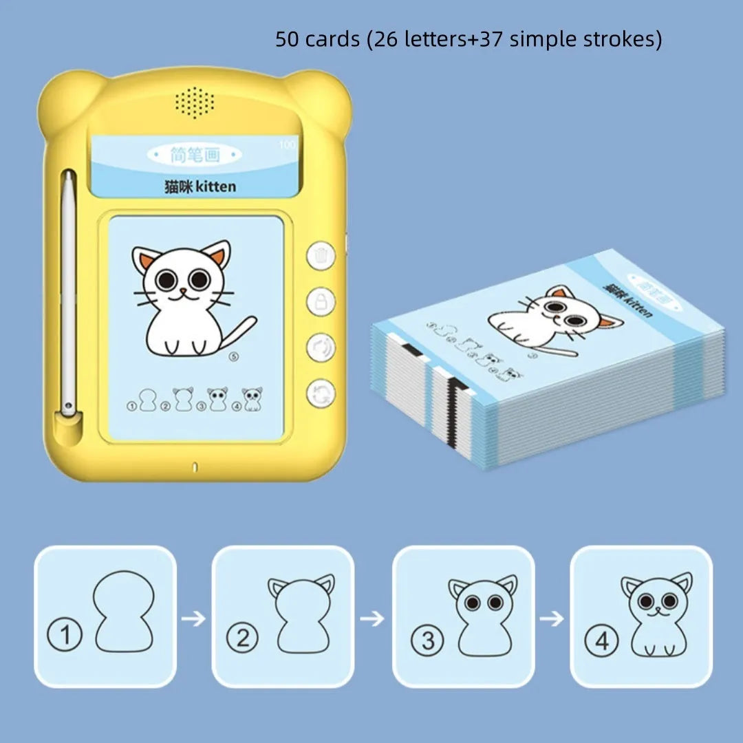 Yellow bilingual early education learning machine with educational cards for childhood development