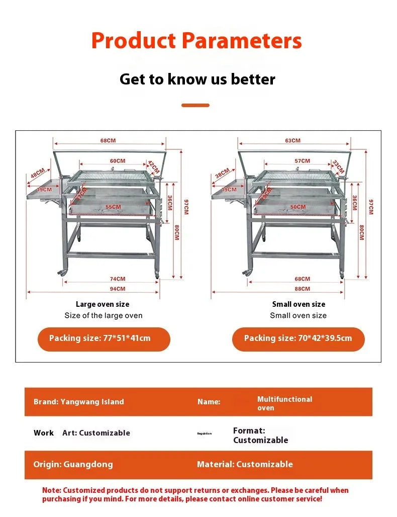 Large foldable charcoal BBQ stove with detachable components for outdoor cooking