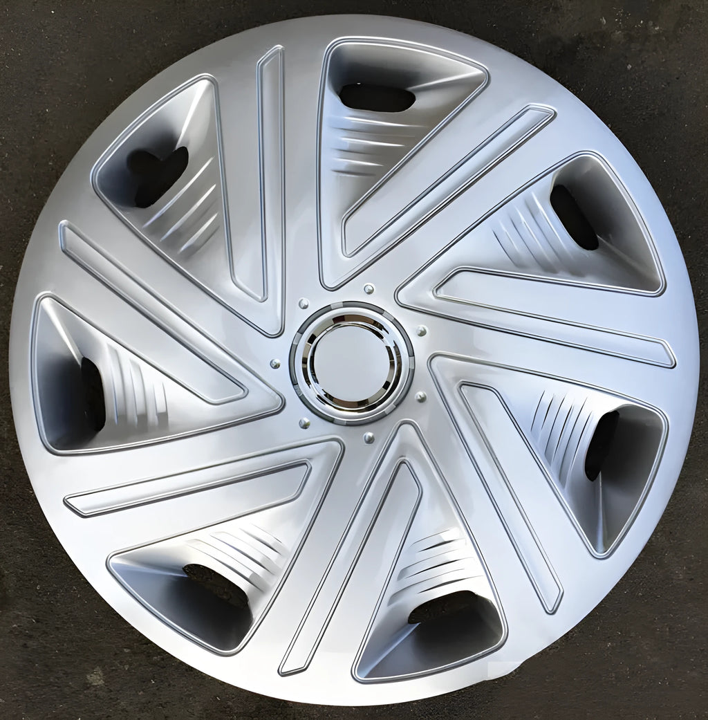 Universal monochrome ABS plastic wheel hub cover in silver, black, and electroplated finishes for 13-16 inch car rims.