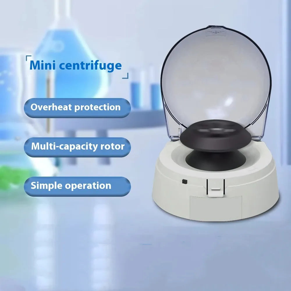 Mini laboratory centrifuge with compact benchtop design and 7000 rpm speed capability
