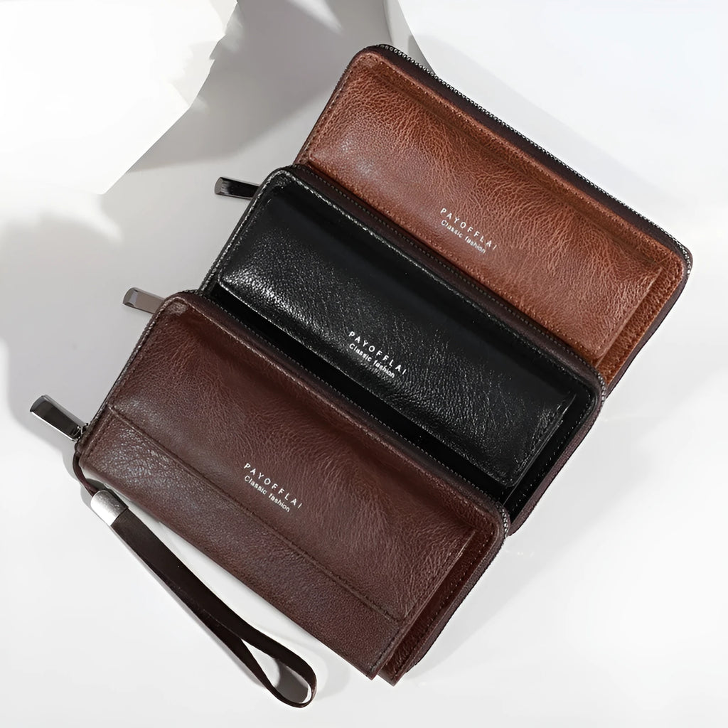Men's casual PU wallet with multiple card slots in black, brown, or coffee colour