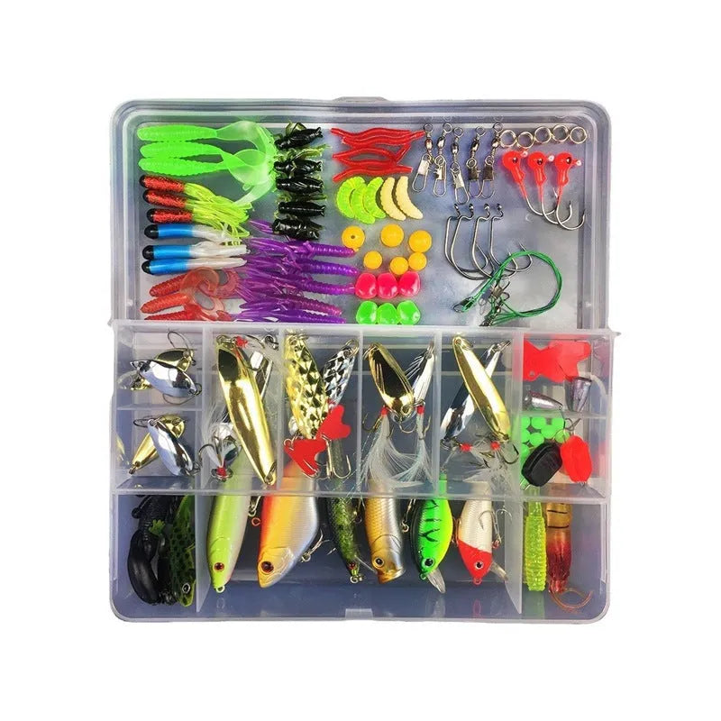 Junior fishing lure suit set in PP plastic box with multiple pack size options for entry-level anglers