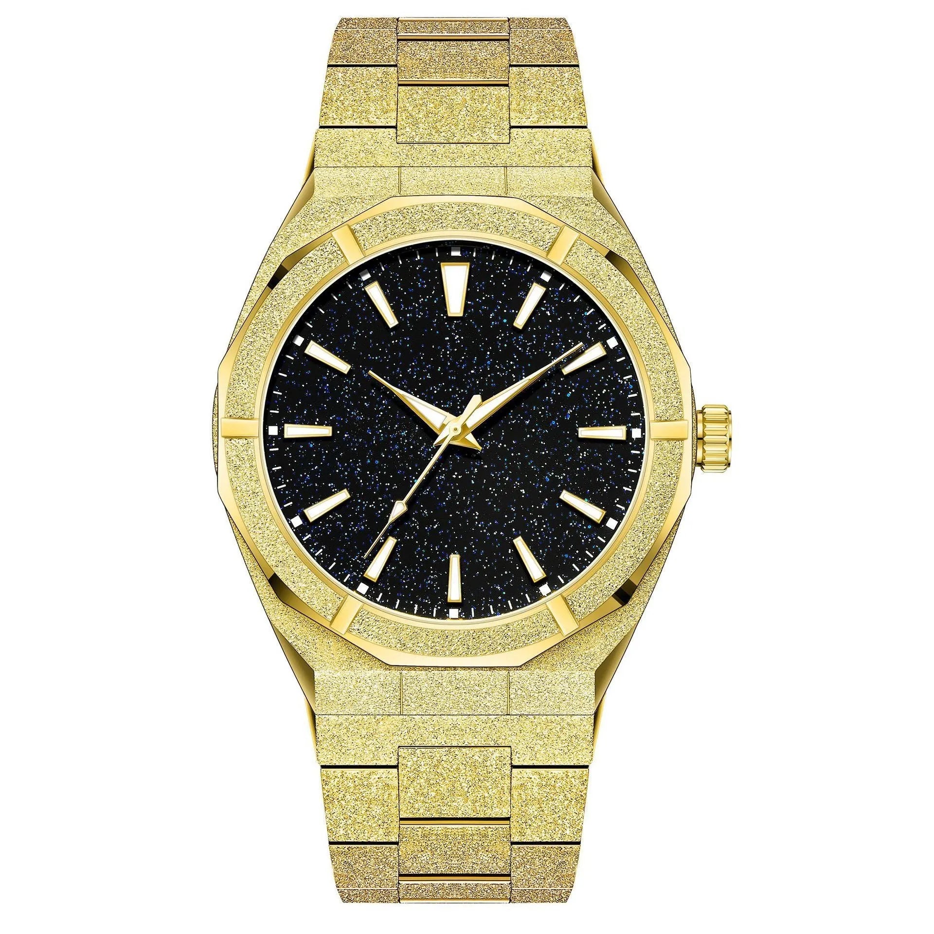 Men's business watch with luminous markers on frosted stainless steel case