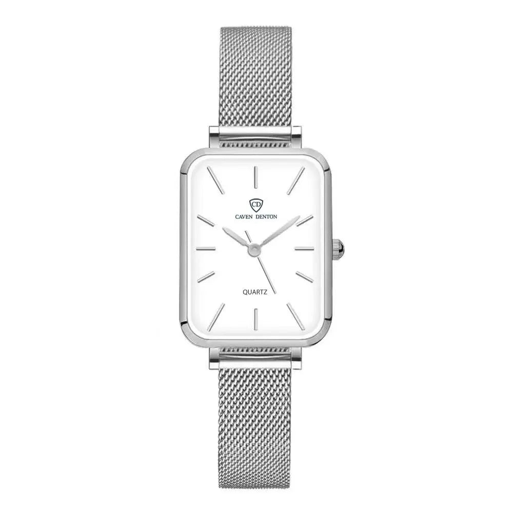 Women's waterproof quartz watch with woven steel strap in rose gold or silver