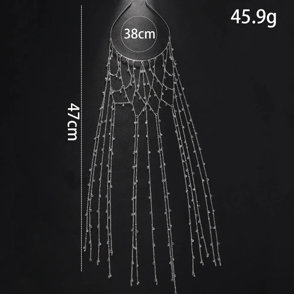 Gold or silver mesh tassel rhinestone hair band decorative accessory