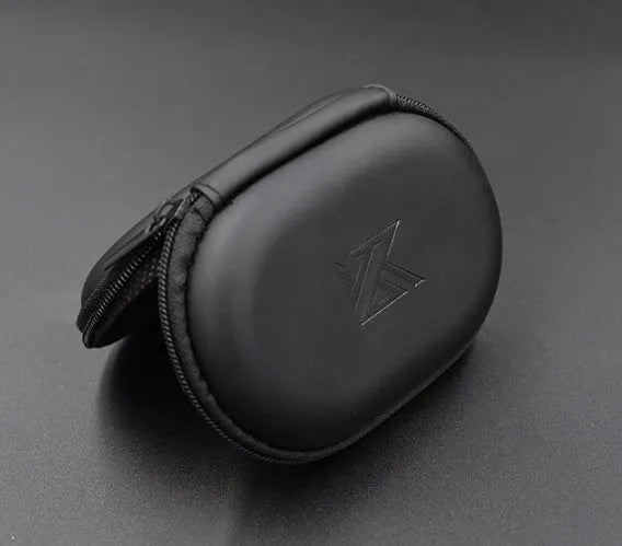 Black oval portable leather storage bag for earphones compatible with EDX PRO and ZEX PRO models
