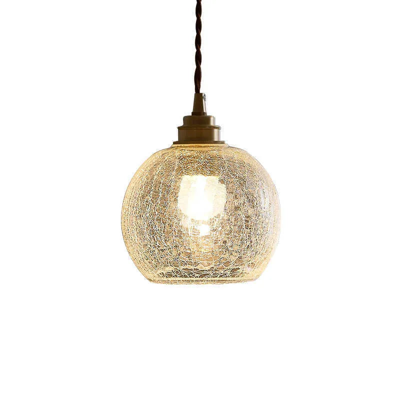Retro copper and glass ball chandelier ceiling light with spherical shade