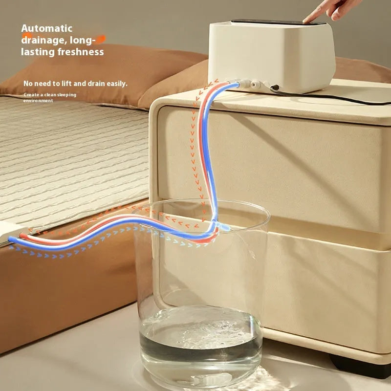 Aideng white plush electric water blanket for beds, shown with smart host controller, in 1.4m or 1.8m width options.