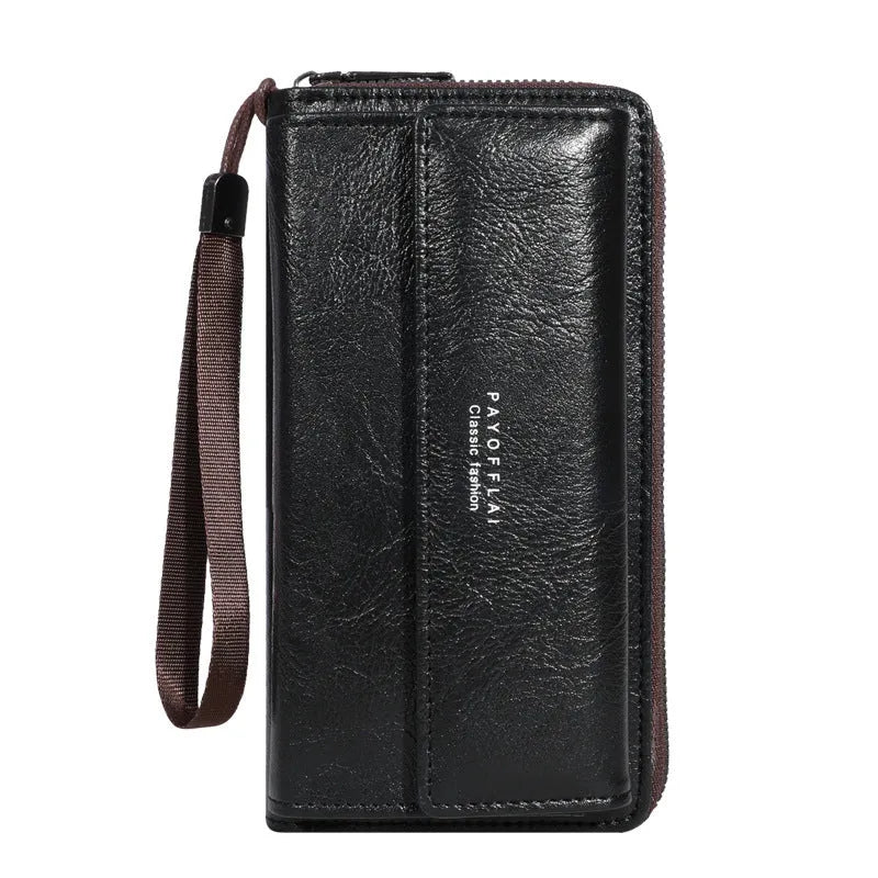 Men's casual PU wallet with multiple card slots in black, brown, or coffee colour