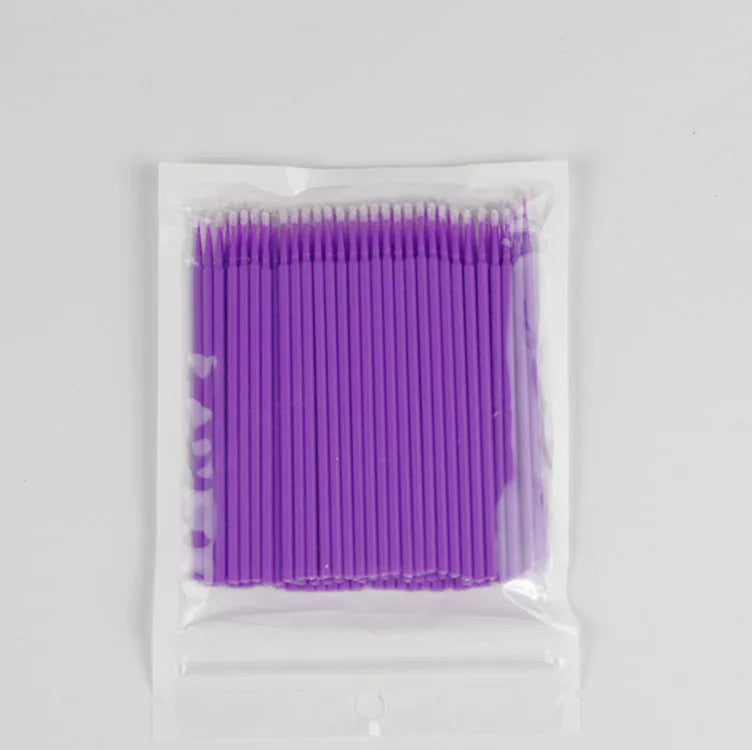 Pack of disposable micro applicator brushes with colourful bendable handles and cotton tips.