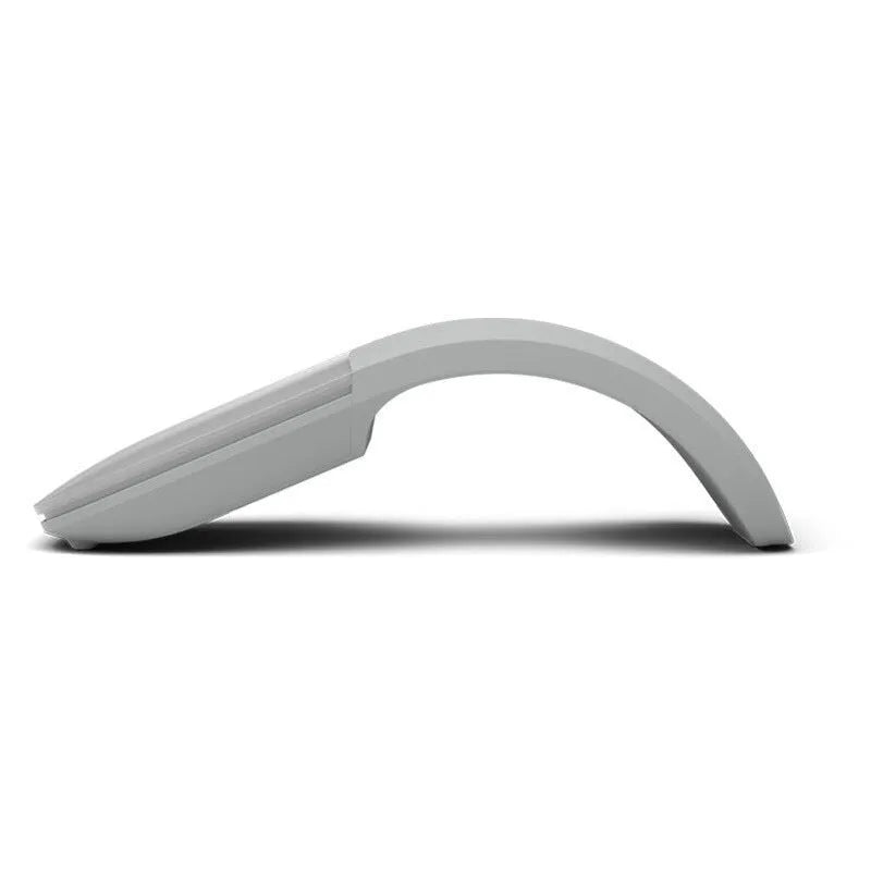 Black folding Bluetooth wireless mouse showing touch scroll area and compact folded size