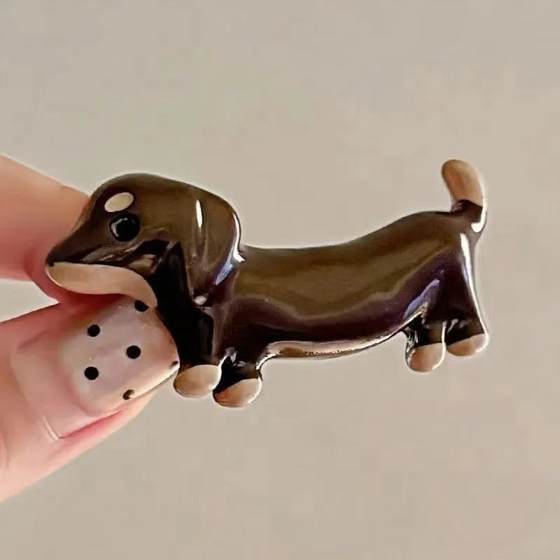 Dachshund dog-shaped hair barrettes with electroplated metallic finish and cute animal styling