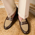 Men's coffee grey suede Belgian loafers with a slip-on design and rubber sole