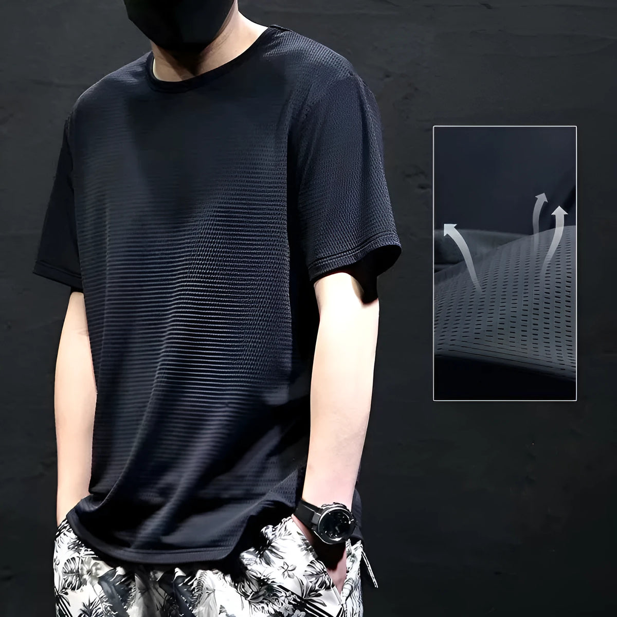 Men's loose round neck short sleeve T-shirt in white or black, 100% polyester thin summer top, sizes M to 5XL.