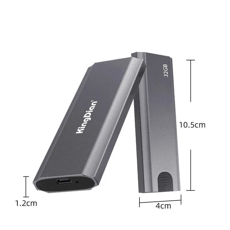Grey portable SSD external hard drive with USB 3.0 connector for direct mobile phone connection