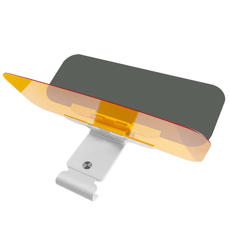Car sun visor with anti-high beam goggles showing acrylic lens and telescopic mount for universal vehicle fit.