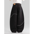 Black straight-leg denim trousers with mid waist and zip fly on mannequin