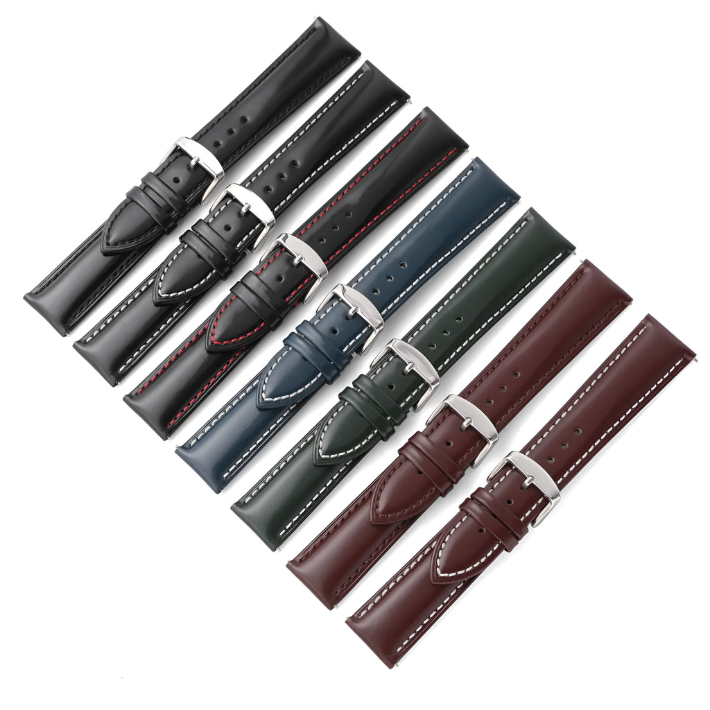 Quick release leather watch strap in multiple width sizes and colour options