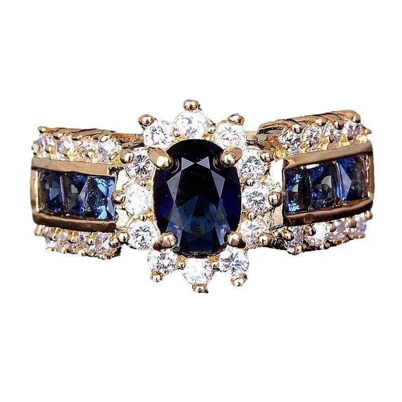 Personalised zinc alloy unisex ring with a choice of blue diamond or coloured zircon gemstone settings.