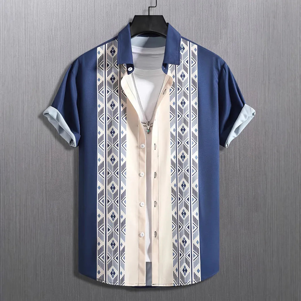 Men's loose fit plaid short-sleeved shirt with lapel collar in a choice of six colours