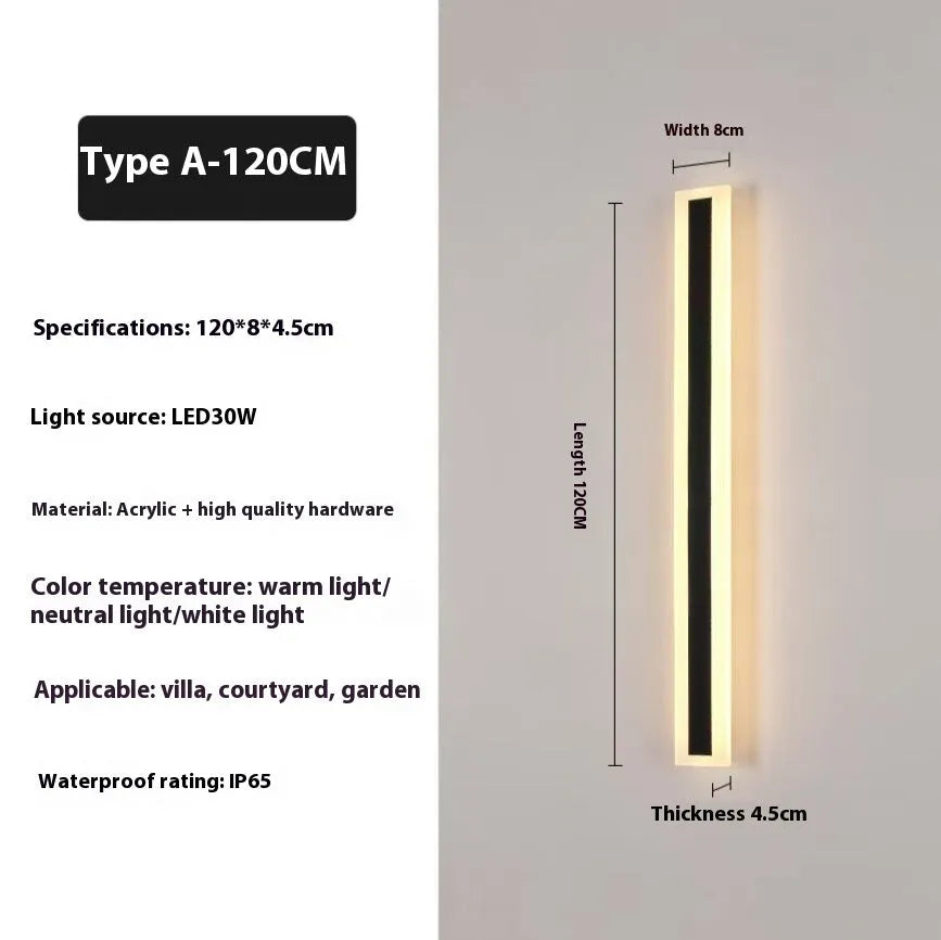 Outdoor straight wall lamp with wrought iron shell and 150cm LED strip for exterior waterproof installation