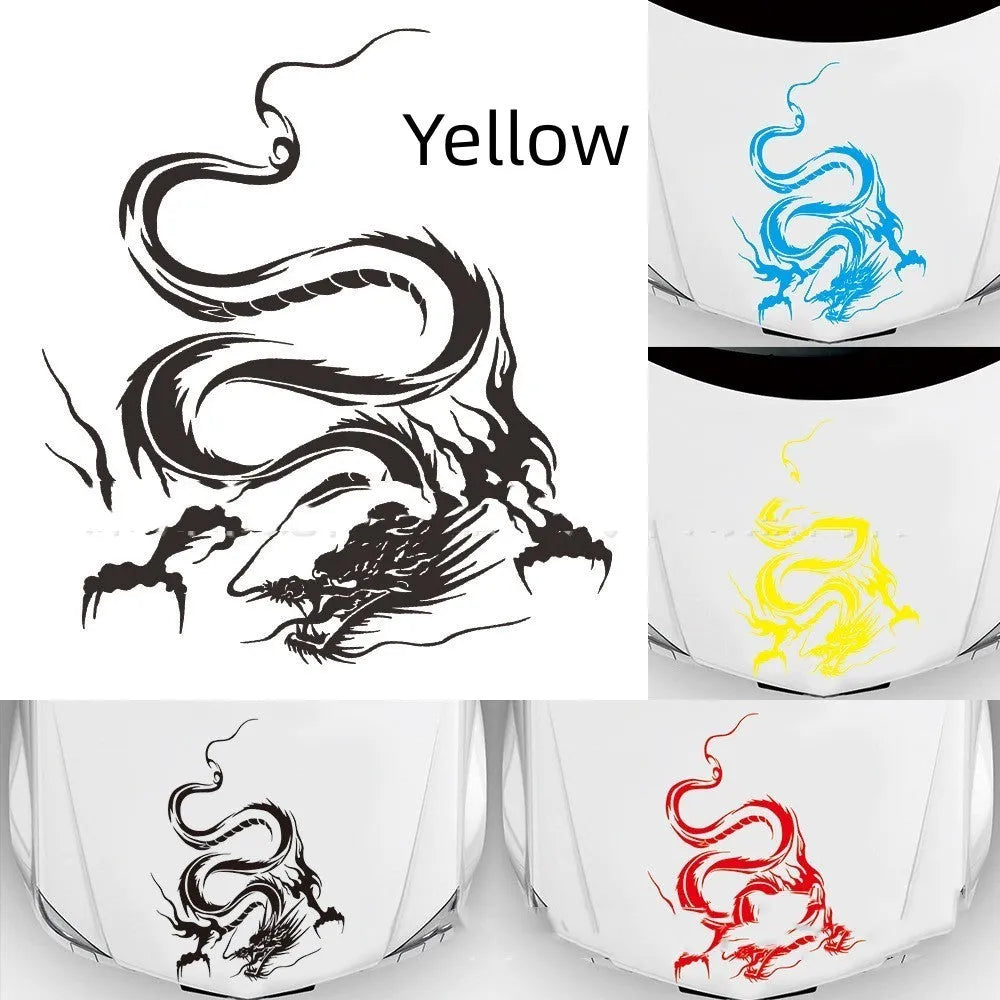 Black dragon design car body sticker measuring 50 by 36 centimetres on a vehicle front end.