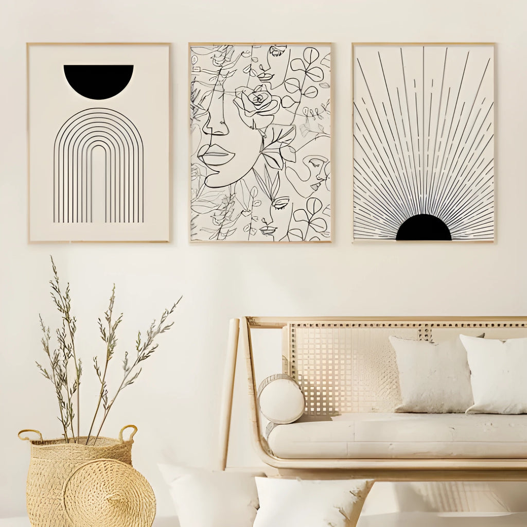 Boho abstract line art of an animal on a frameless canvas print available in multiple sizes.