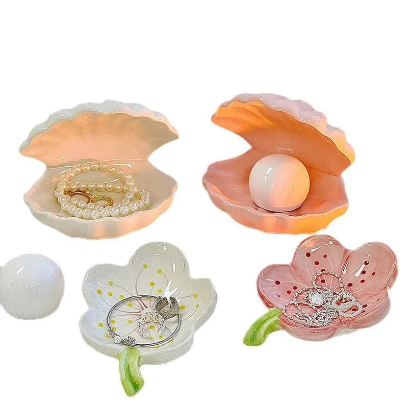 Yellow porcelain jewellery tray with removable ceramic shell and optional LED night light