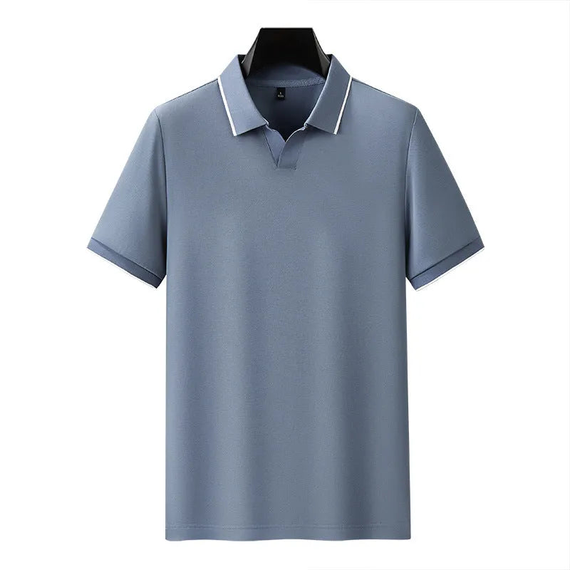 Man's short sleeve polo shirt in a cotton blend fabric, shown in a solid colour option.