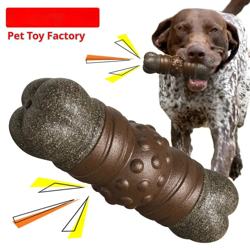 Wood colour plastic dog molar cleaning rod toy measuring 22cm in length