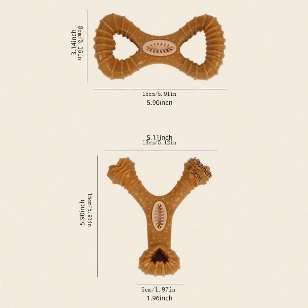 Durable TPU dog chew bone toy shown in 8-shape and Y-shape designs for teeth cleaning and play