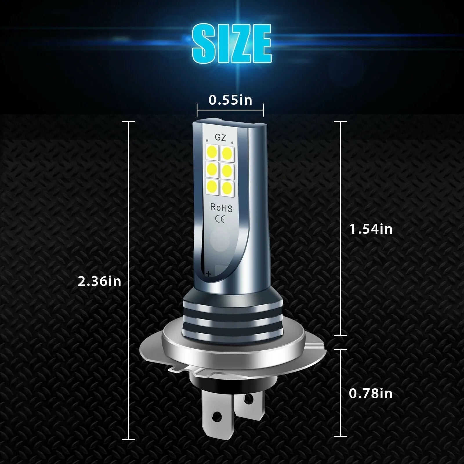 Automotive LED fog light bulb with aviation aluminium casing and 12 SMD chips.