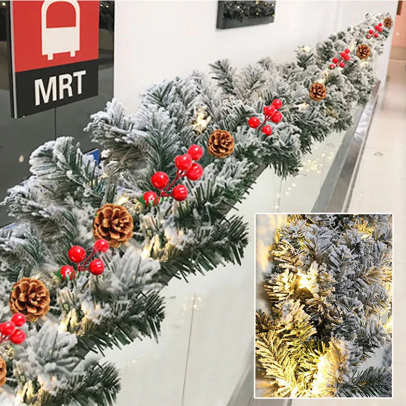 Christmas decorative rattan vine with white flocking snow in American style design