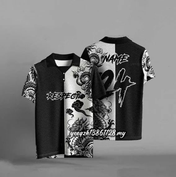 Black loose-fit casual T-shirt with a vibrant 3D digital print on the front, short sleeves.