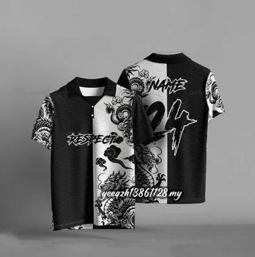 Black loose-fit casual T-shirt with a vibrant 3D digital print on the front, short sleeves.