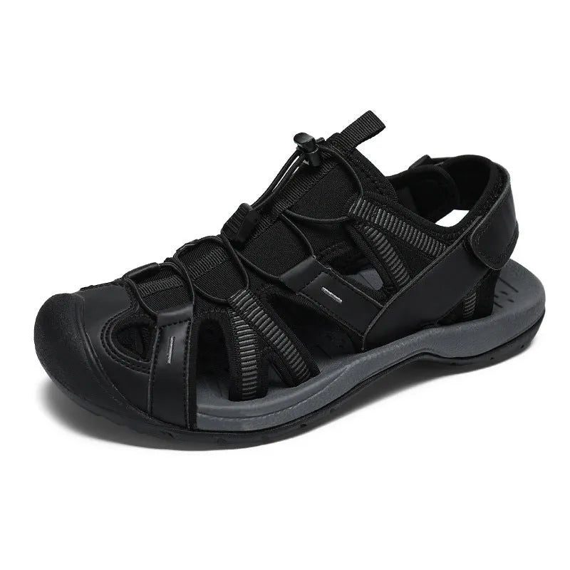 Men's blue outdoor casual sports shoes with Velcro closure and mesh upper
