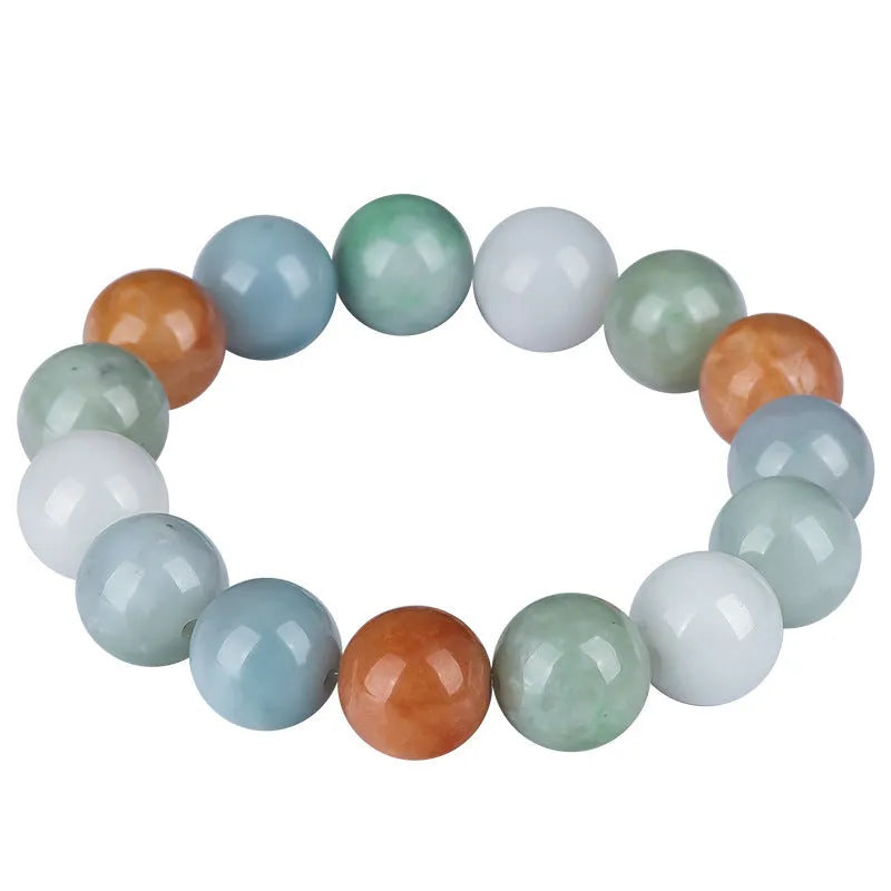 Women's Myanmar jade bracelet with 13mm three-colour round beads and certificate