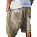 Men's straight-leg corduroy shorts in multiple colours showing multi-pocket design and embroidery detail.