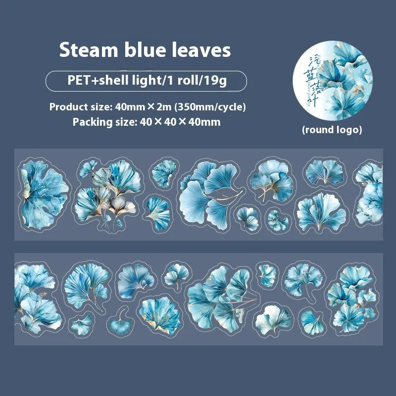 Six rolls of deciduous leaf pattern decorative stickers showing Gentle Ginkgo, Maple Leaf, and Blue Fallen Leaves designs