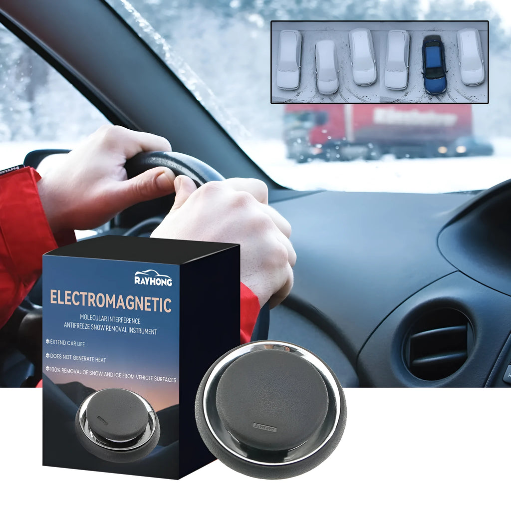 Compact black portable car de-icer snow melter tool for windscreens.