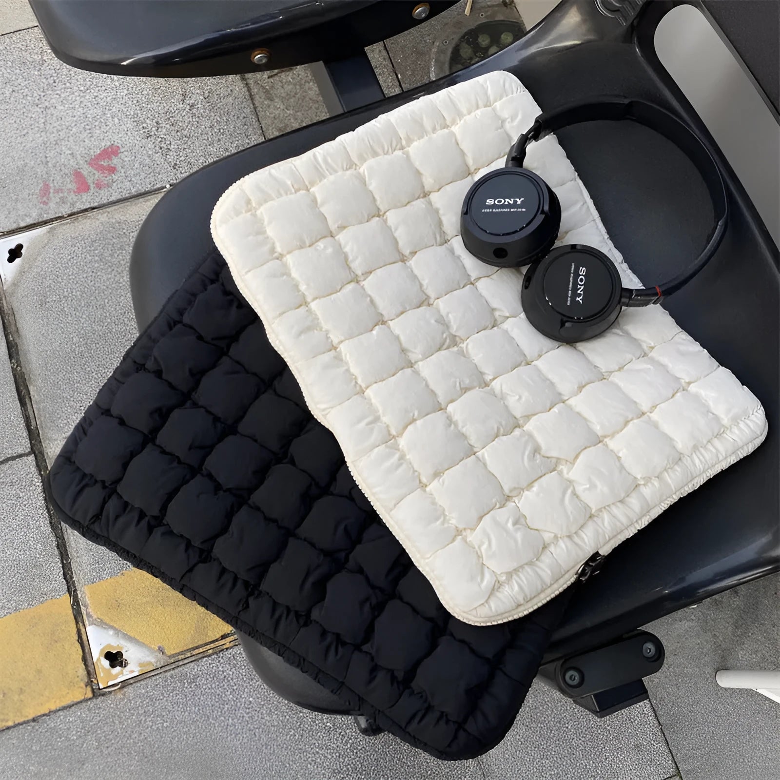 Black and white nylon laptop bag with cloud cotton lining and multiple size options