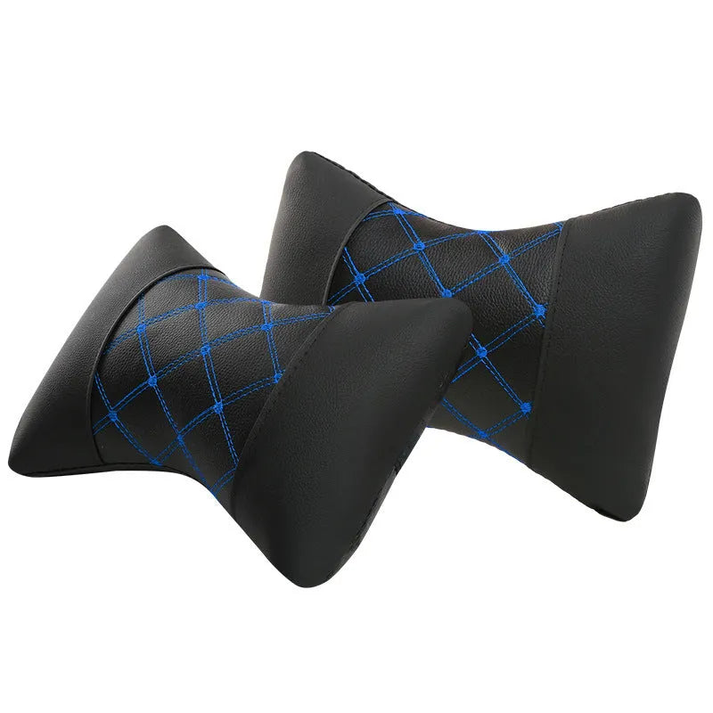 Black diamond quilt car headrest cover with coloured piping options on a car seat.