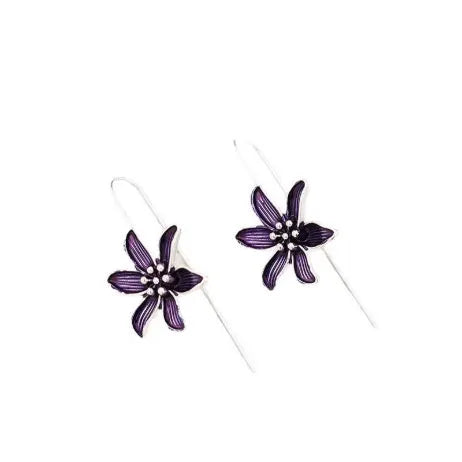 Purple flower-shaped alloy earrings with electroplated finish and retro design