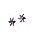 Purple flower-shaped alloy earrings with electroplated finish and retro design